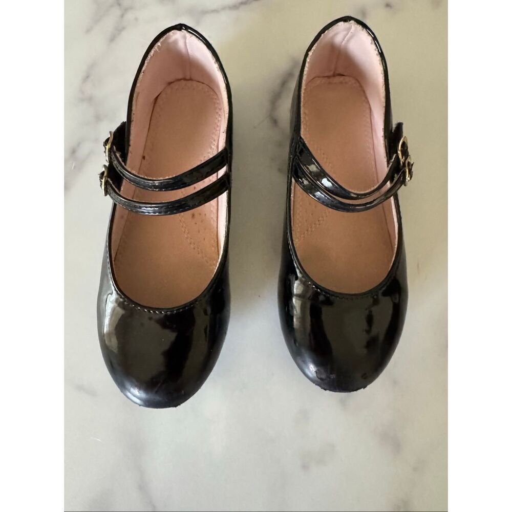 girls size 12 black glossy patent Mary Jane ballet shoes dressy small round toe